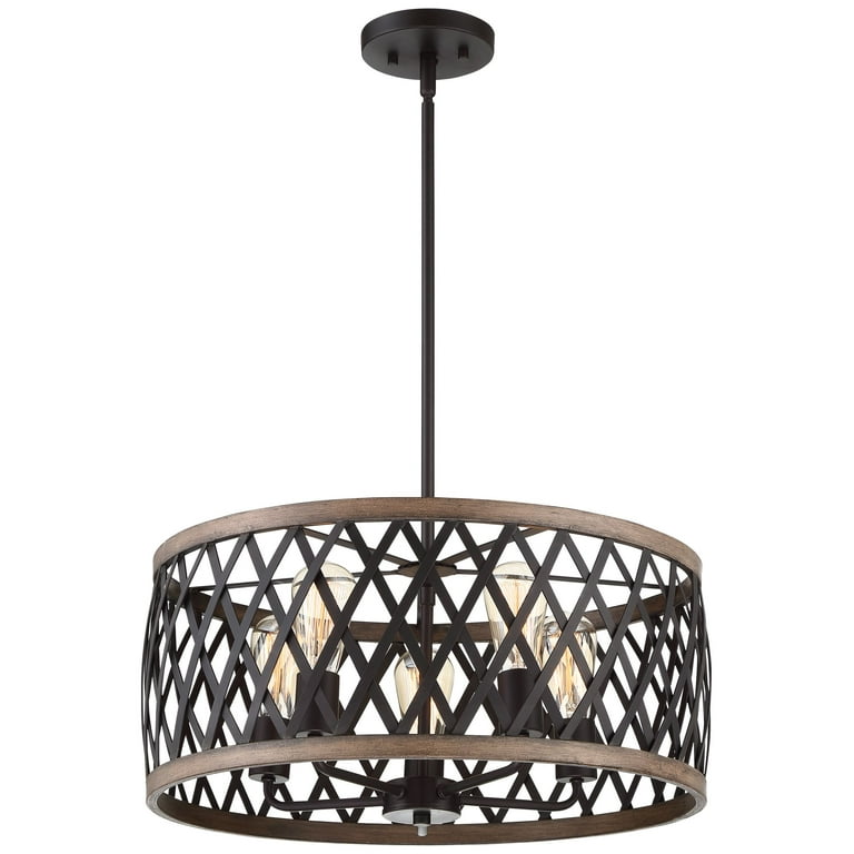 Lattice Bronze Drum Pendant Chandelier 20 1/4 Wide Modern Metal Cage Off White Shade Fixture for Dining Room House Foyer Kitchen Island Entryway Bedroom Living Room Franklin Iron Works